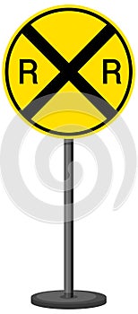 Railroad crossing warning sign isolated on white background photo