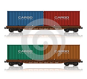 Railroad flatcars with cargo containers