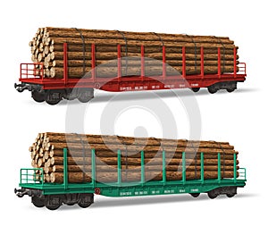 Railroad flatcars with lumber