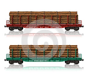 Railroad flatcars with lumber