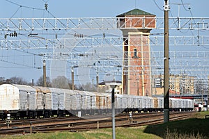 Railroad landscape with water tower