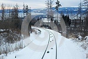 View of the funicular railway at High Tatras mountains National park in Slovakia.