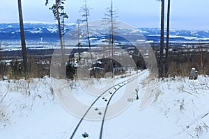 View of the funicular railway at High Tatras mountains National park in Slovakia.