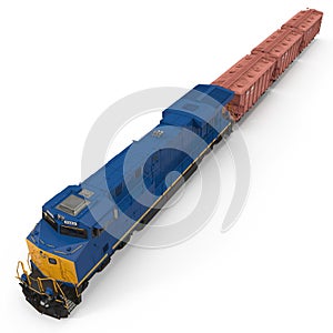 Railroad Locomotive with Hopper Cars on white. 3D illustration
