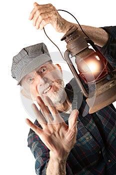 Railroad man holding lantern