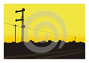 Railroad with rail signalling. Simple flat illustration.