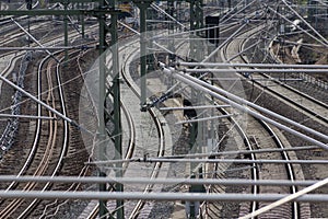 Railroad, rail tracks, railways and power supply lines