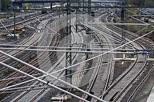 Railroad, rail tracks, railways and power supply lines