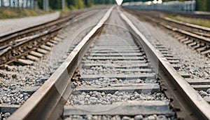 railroad rails on concrete sleepers. updated railway high-speed, express train railway, close-up, Estonia