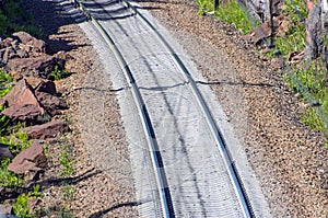 Railroad rails sleepers track train road trip rocks