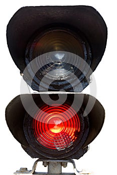 Railroad red signal lamp isolated
