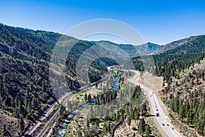 Railroad River and Highway in California Canyon