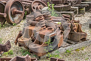 Railroad rusty scrap rusting in a pile