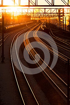 Railroad station at sunset