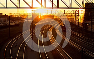 Railroad station at sunset