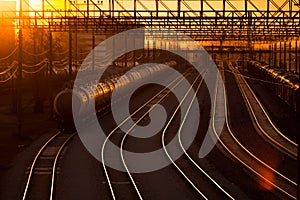 Railroad station at sunset