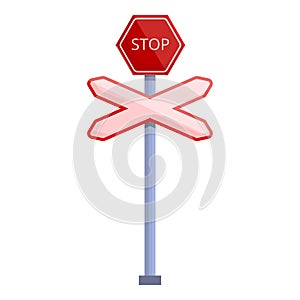 Railroad stop sign icon, cartoon style