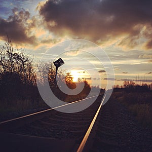 Railroad in the sunset photo