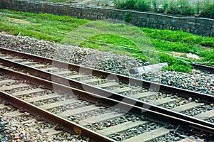 A railroad switch ( AE ) or turnout points on the tracks. Northern Indian Railways. India