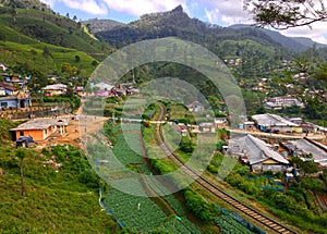 Railroad among tea plantations and villages Nanuoya