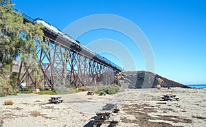 Railroad track bridge at Gaviota Beach on the central coast of California USA photo