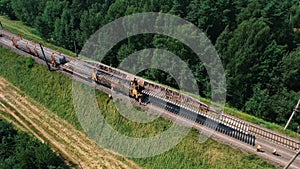 Railroad Track Construction. Train Track Repair and Maintenance. Build A Railway Track for train to run. Laying steel rail.