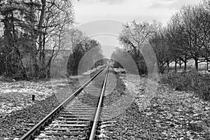 Railroad Track into the Distance BW