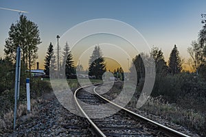 Railroad track near Zbytiny station in sunset time