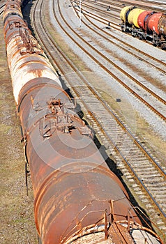 Railroad track with old wagons