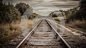 Railroad track. A train to nowhere. Generative AI