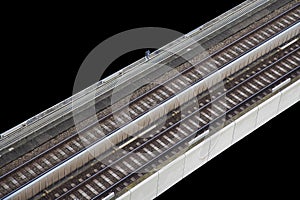 Railroad track transport construction industrial infrastructure object on black background space for copy or your text