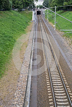 Railroad track and tunnel