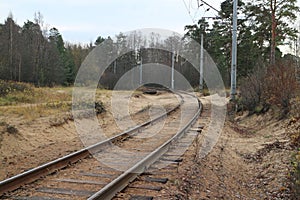 railroad, the track turns, forest landscape