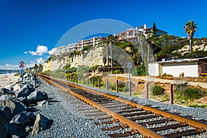 Railroad tracks along the beach in San Clemente, California.