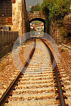 Railroad tracks and archway