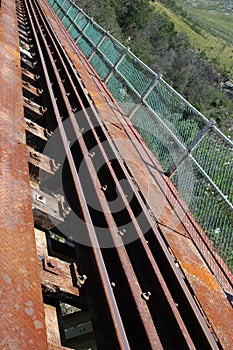 Railroad tracks on bridge