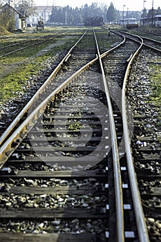 Railroad tracks and a cargo platform for trains