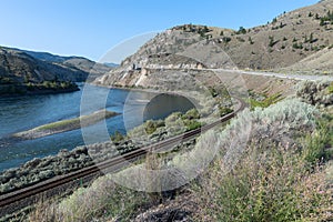 Railroad Tracks and the Cariboo Highway in the Thompson River Valley, British Columbia, Canada