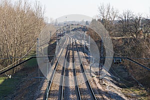 Railroad tracks and catenary