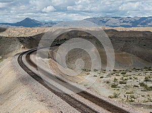 Railroad tracks through the desert