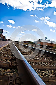 Railroad tracks into distance