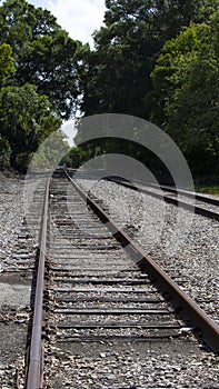 Railroad tracks fading into the distance.