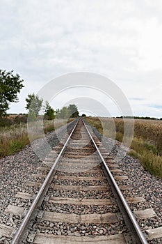 Railroad tracks through farmland