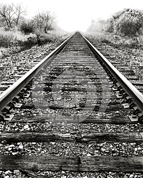 Railroad tracks and fog.