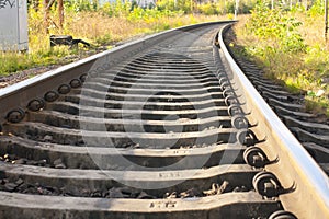 Railroad tracks go into the distance
