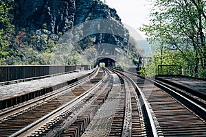 Railroad tracks in Harpers Ferry, West Virginia. photo