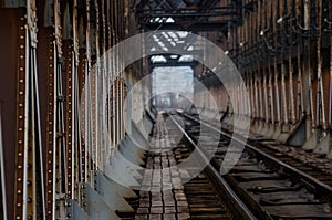 Railroad tracks on the iron bridge