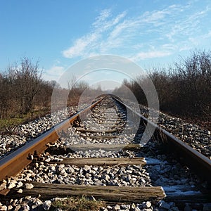 Railroad tracks in winter, ice photo