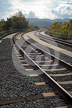 Railroad tracks leading into the hills near San Marcos California.