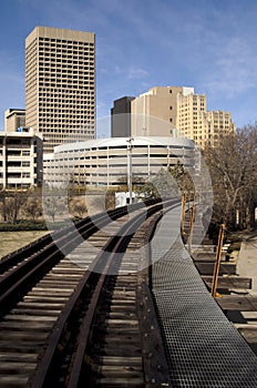 Railroad tracks in the middle of the city